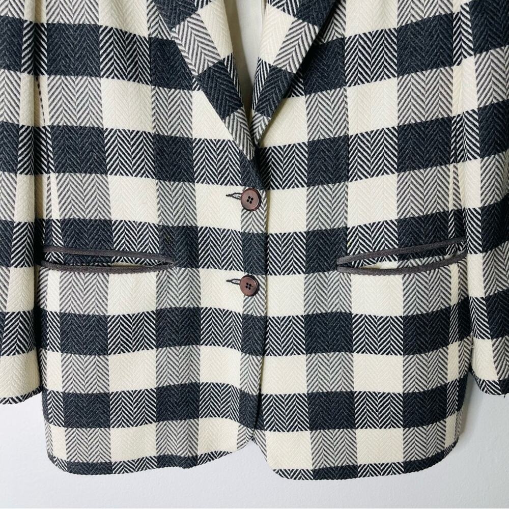 Vintage grey cream tweed check plaid button preppy office blazer jacket medium - Picture 3 of 5